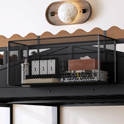 KEIKI Queen Size Loft Bed with Storage Stairs, Metal Loft Bed Frame with Shelves & Bookshelf, Heavy Duty Adult Loft Bed with Guardrails, No Box Spring Needed, Black