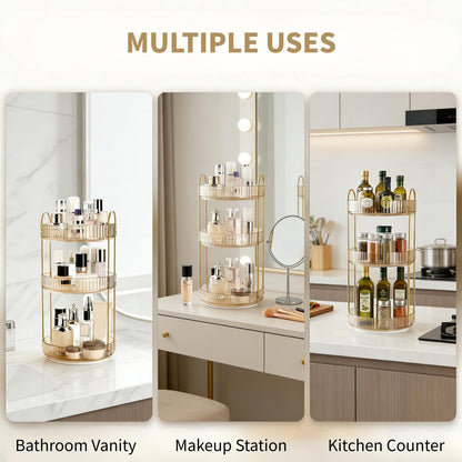 Cididu 360 Rotating Makeup Organizer, 3 Tiers Plastic Bathroom Spinning Holder Rack, Round Lazy Susan Organizer, Large Capacity Countertop Shelf for Cosmetics, Perfume, Skincare, Spice, Toiletries