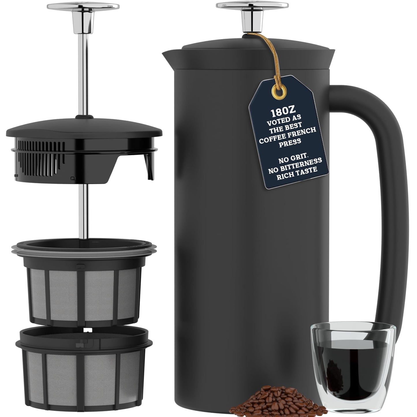 ESPRO Pro P7 French Press Stainless Steel 304 – Patented Double Walled Micro-Filter Insulated French Press Coffee Maker, Grit-Free Brew - Heat Resistant BPA Free - Matte Black (18oz)