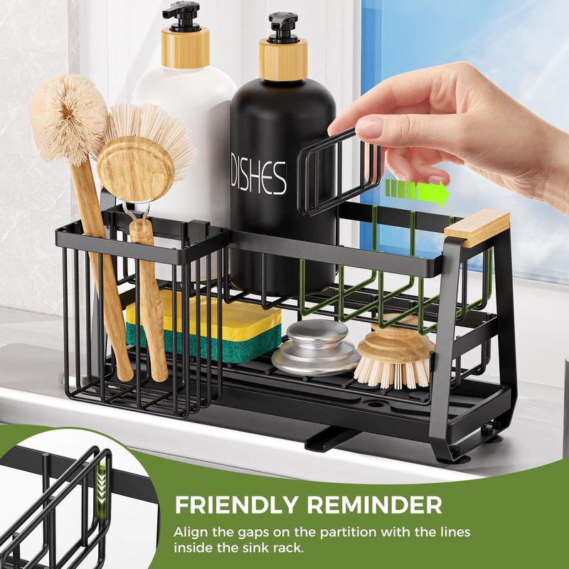 Sponge Holder for Kitchen Sink, Kitchen Sink Caddy with Suction Cup, Sink Organizer Rack for Kitchen Accessories, 304 Stainless Steel Dish Scrubber Holder Self Draining for Sponge, Soap, Dish Brush