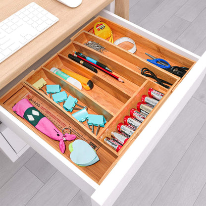 Bamboo Drawer Organizer, Expandable Cutlery Tray, Adjustable Utensils Holder for Storing Silverware in Kitchen, Bedroom