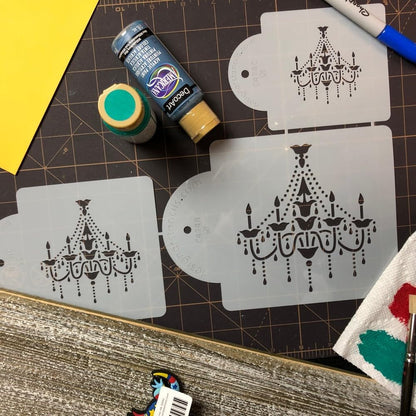 Designer Stencils Chandelier Stencil Set, Cake and Cookie Stencils, Beige/Semi-Transparent