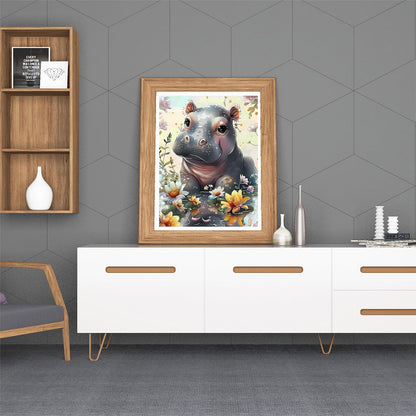 IPISSOI The Lovely Hippopotamus Funny Diamond Painting Kit for Adult DIY Full Drill Diamond Art Hippopotamus 5D Diamond Dots Kits Painting Crafts for Home Decor 12x16 inch