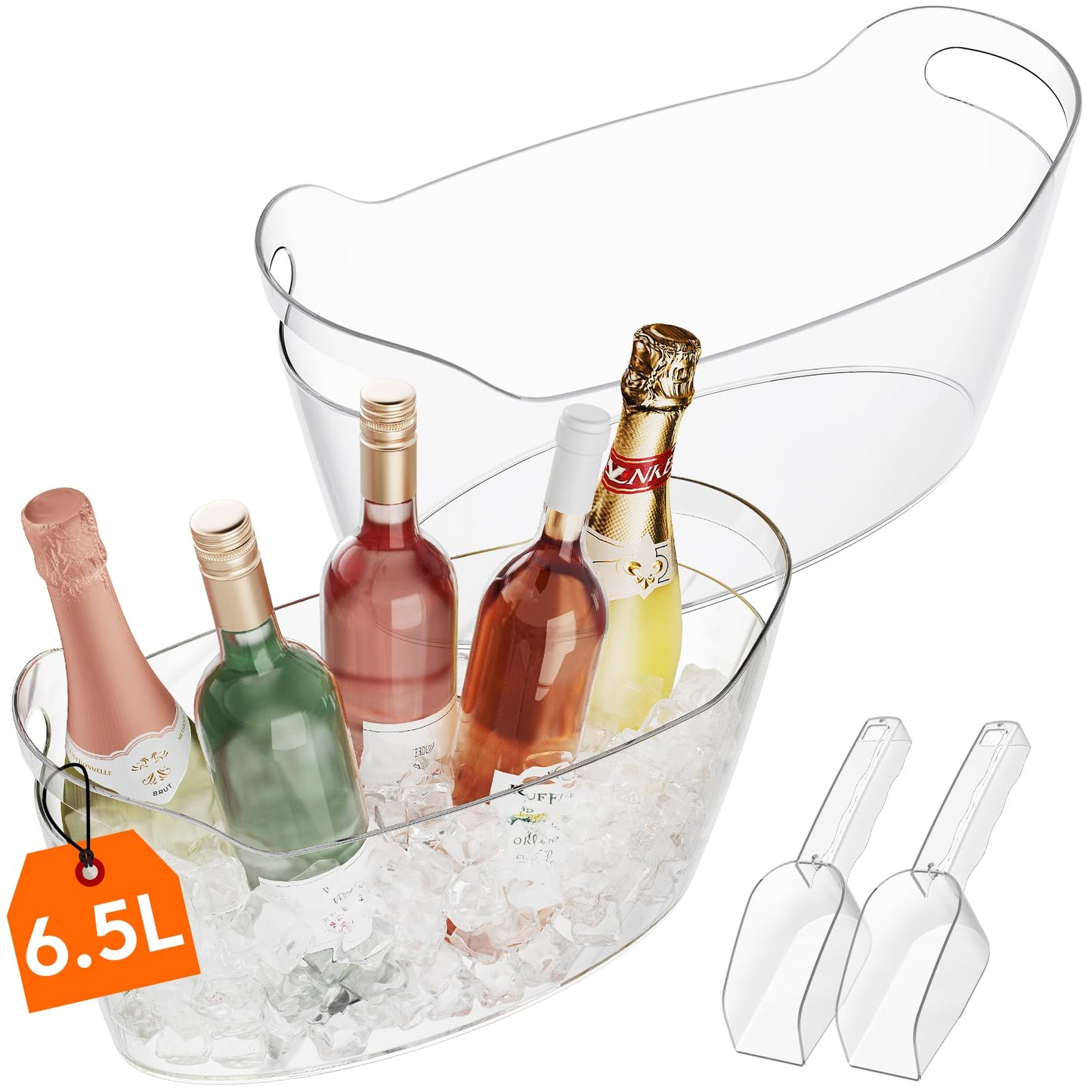 Lifewit 6.5L Ice Bucket for Parties 2 Packs, Portable Drink Bucket for Cocktail Bar, Plastic Champagne Cooler for Beverage/Wine/Beer, Mimosa Bar Supplies Chiller Tub with Scoop 38 x18x20 cm/15x7x8"