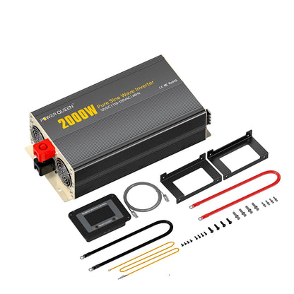 Power Queen 2000W Pure Sine Wave Inverter, Solar Power Inverter 12V DC to 110V-120V AC Converter with 2 AC Outlets, LCD Display for Off-Grid Solar Power System, RV, Truck, Home Appliances