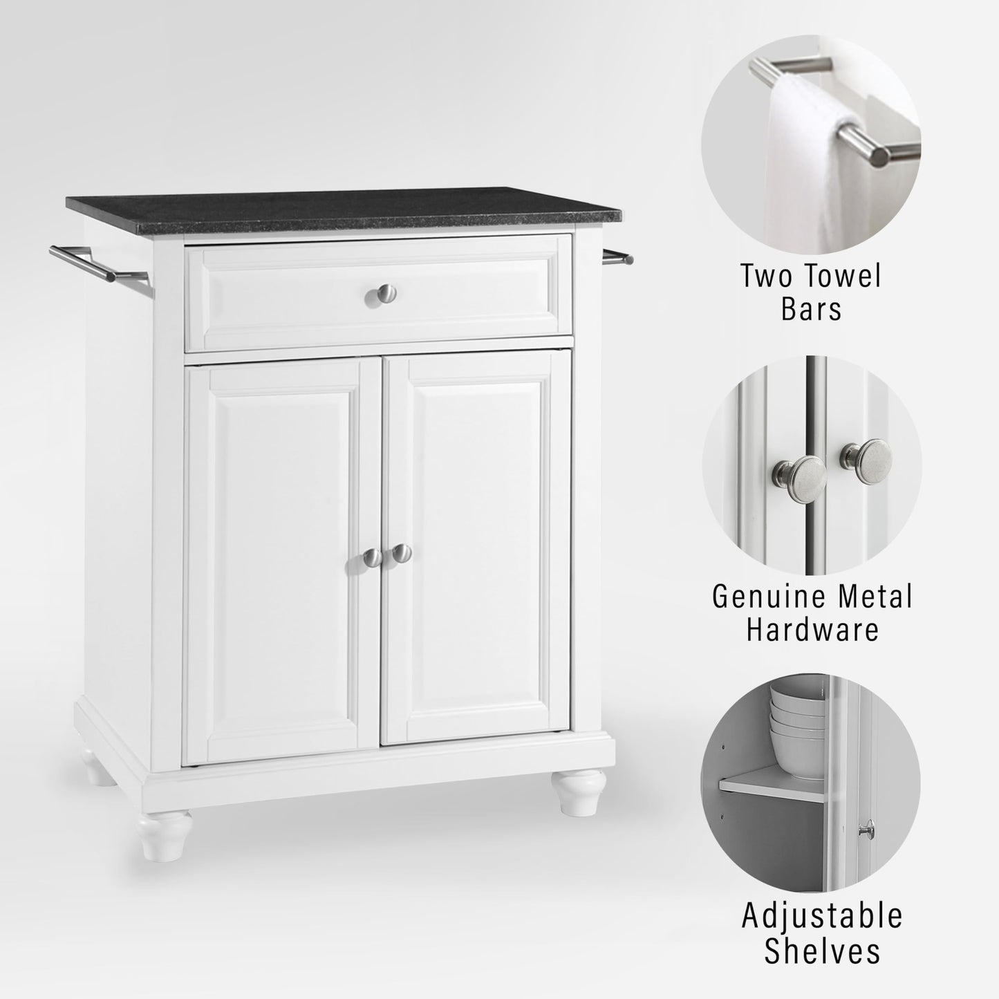 Crosley Furniture Cambridge Granite Top Small Portable Rolling Kitchen Island Storage Cart, Microwave Stand, White