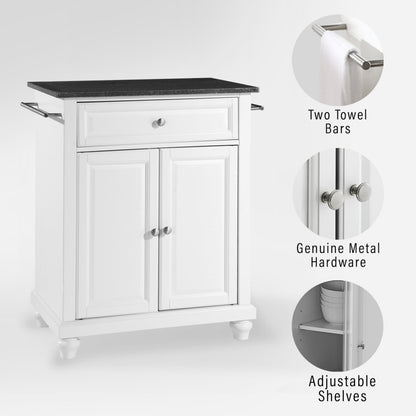Crosley Furniture Cambridge Granite Top Small Portable Rolling Kitchen Island Storage Cart, Microwave Stand, White