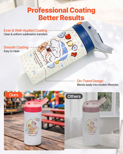 VEVOR Sublimation Tumblers, 12 Pack, 12 oz Kids Sublimation Water Bottles, Food-Grade Stainless Steel Cups with Lids and Straws, Double Wall Insulated Tumbler Blank, for DIY Personalized Customization