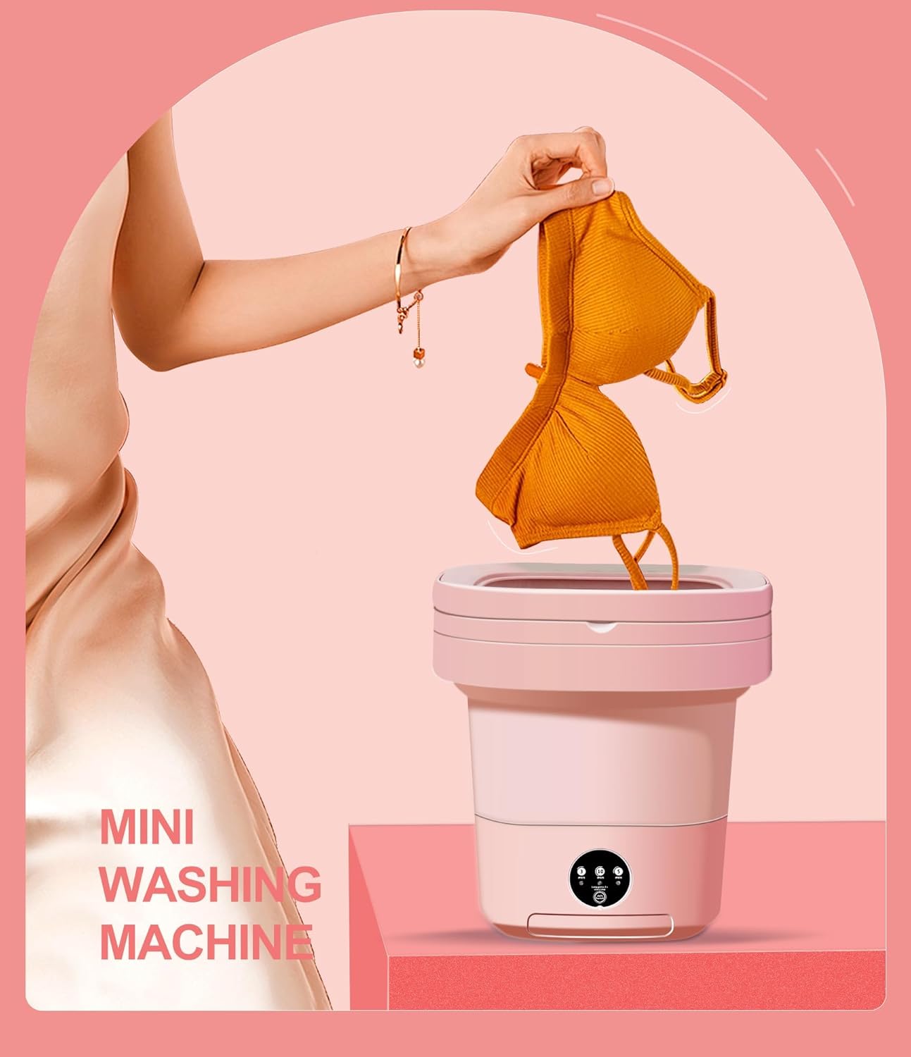Mini Washing Machine 11L, Portable Washer with 3 Modes for Deep Cleaning Underwear, Baby Clothes, or Socks (Pink)