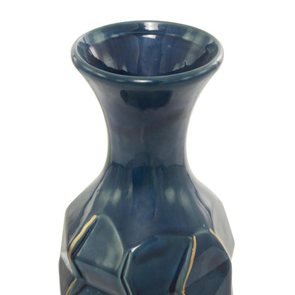 Deco 79 Ceramic Decorative Vase Faceted Centerpiece Vase with Gold Accents, Flower Vase for Home Decoration 6" x 6" x 21", Teal