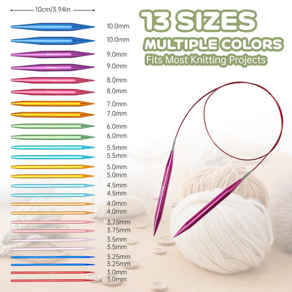 13 Pairs Interchangeable Circular Knitting Needle Set for DIY Lovers, Knitting Kit with 100 PCS Stitch Markers, Case and Accessories Birthday Valentines Day Gifts