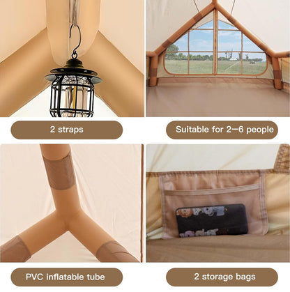 Inflatable Tent, 2-6 Person Glamping Camping Tent, 300D Oxford Waterproof UV Protection Windproof 60s Setup, Large Outdoor Sun Shelter with Air Pump & Storage Bag for Picnicking, Beach, Park, Festival