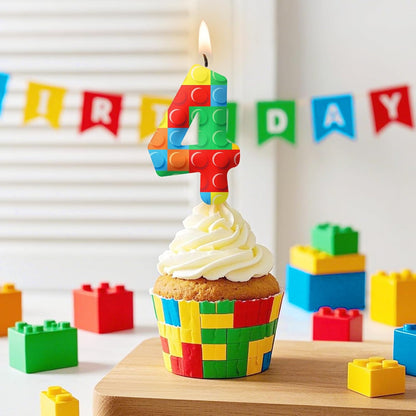 20th 20 Green Red Birthday Candles, Number Candle Cake Topper for Building Block Themed Birthday Cake Decorations