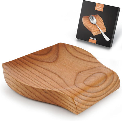 Zulay Kitchen Non-Slip Wooden Spoon Rest, Heat-Resistant Utensil Holder for Stovetop & Counter, Ashwood