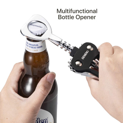 Beneno Wine Opener, Zinc Alloy Premium Wing Corkscrew with Multifunctional Bottles Opener, Sharp Wine Corkscrew with Ergonomic Non-Slip Wing Handle, Upgrade Black