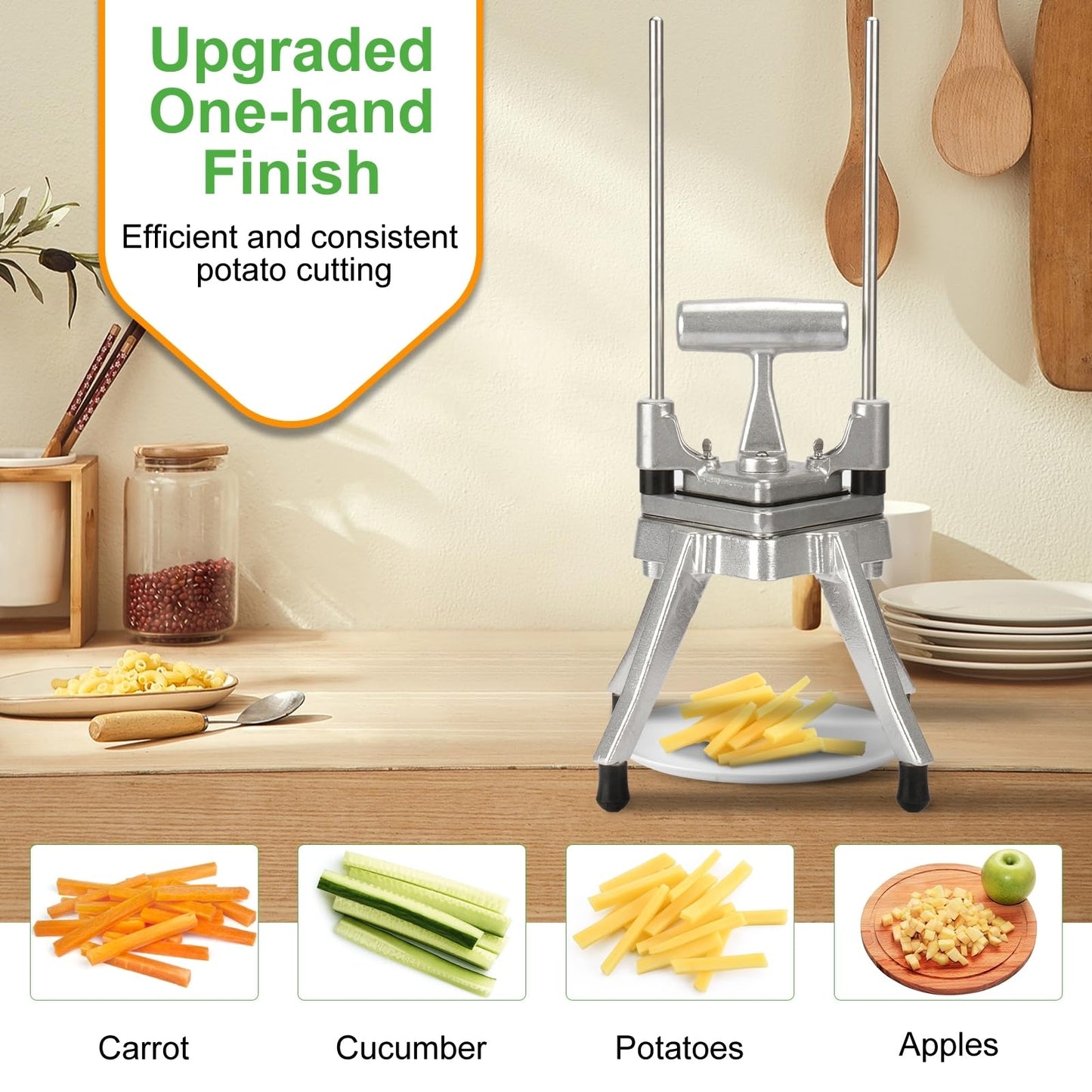 POWLAB Commercial Chopper Vegetable Cutter Fruit Dicer Heavy Duty Stainless Stee Dicer Cutter Onion Chopper Professional Food Dicer for French Fry Tomato Peppers Potato (1/4″ Blade)