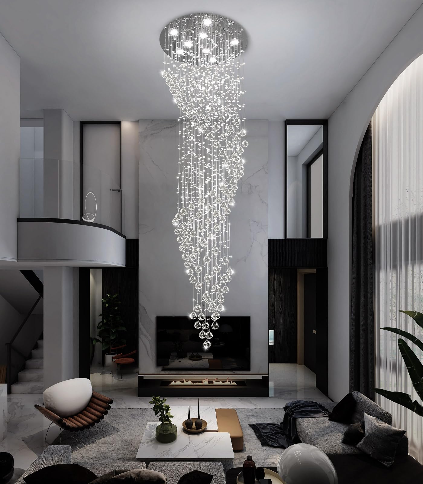 cenozo D24'' x H78'' Crystal Chandelier for Staircaes Glam Chandelier Large Raindrop Chandeliers LED Dimmable High Ceiling Light Fixtures for Hallway Foyer Entryway