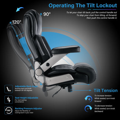 Big and Tall 700lbs Office Chair - Adjustable Lumbar Support 3D Flip Arms Heavy Duty Metal Base&Wheels, High Back Large Executive Computer Desk Chair, Thick Padded Ergonomic Design for Back Pain