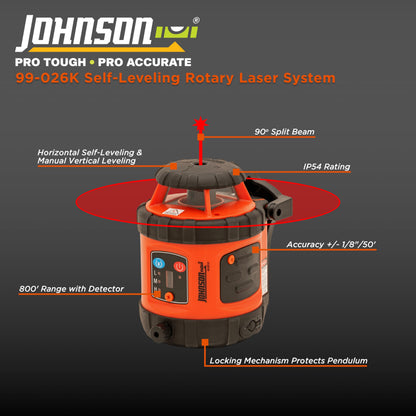 Johnson Level & Tool 99-026K Self-Leveling Horizontal Rotary Laser System w/ Hard Case Kit, 50 x 14.5", Red, 1 Kit,Orange