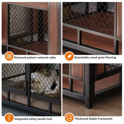 Dog Crate Furniture, 41'' Wooden Dog Kennel Furniture Indoor with Double Doors, Decorative Dog Cage End Table for Medium Large Dogs,Modern Dog Crate with Multi-Purpose Removable Tray,Rustic Brown