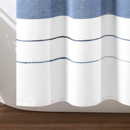Lush Decor Chic Stripe Yarn Dyed Cotton Blend Shower Curtain Single 72" W x 72" L Navy & Blue - Striped Shower Curtains for Bathroom - Bathroom Curtain