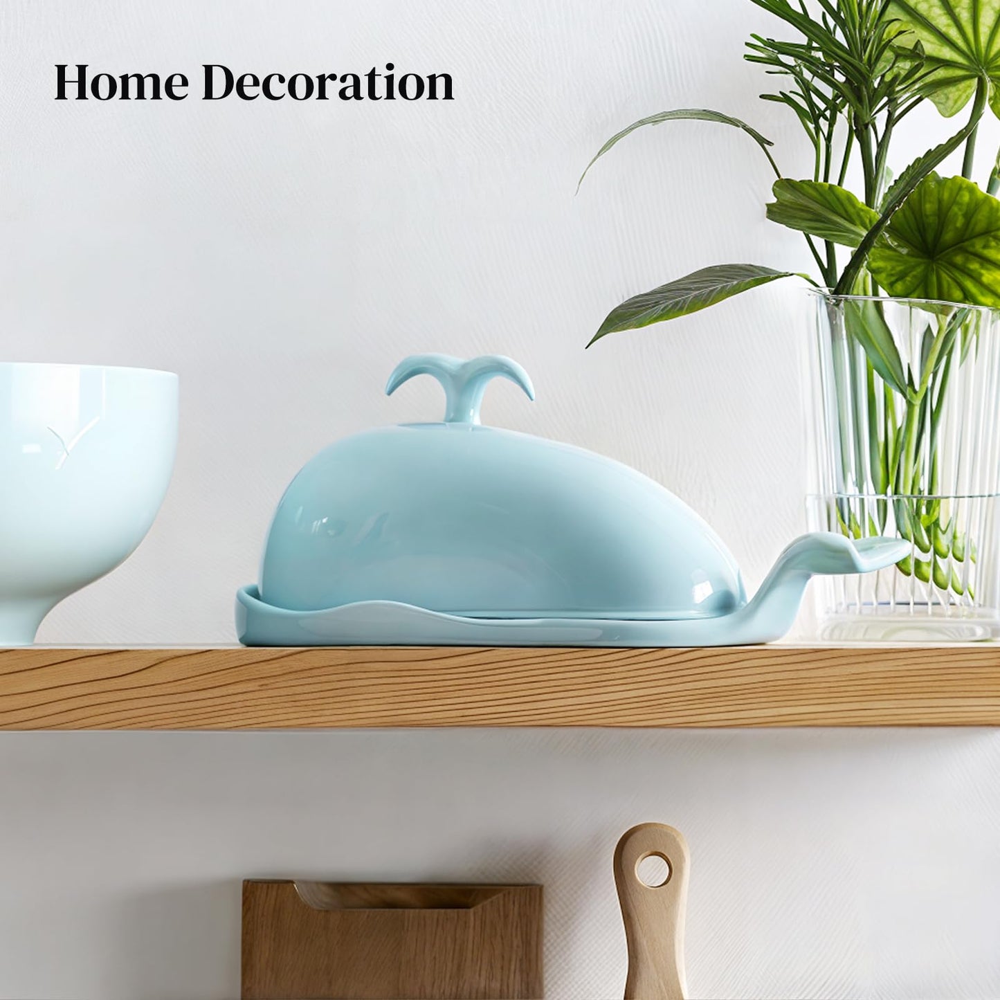 DOWAN Whale Butter Dish, Cute Butter Dish, Funny Gifts for Mom Wife Friends, Fish Bone Cutting Measuring Lines and Tail Non-slip Design, Ideal Decor Gift for Birthday Wedding Housewarming, Turquoise