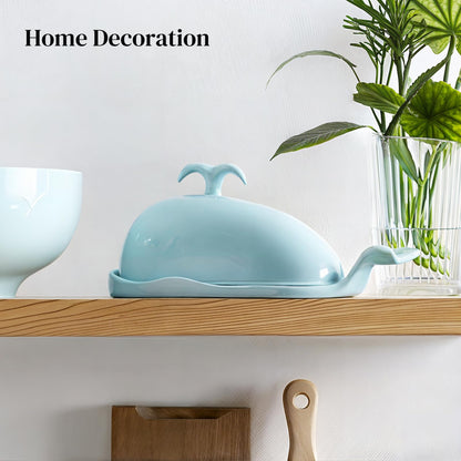 DOWAN Whale Butter Dish, Cute Butter Dish, Funny Gifts for Mom Wife Friends, Fish Bone Cutting Measuring Lines and Tail Non-slip Design, Ideal Decor Gift for Birthday Wedding Housewarming, Turquoise