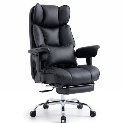 Efomao Big and Tall Office Chair 400lbs - Heavy Duty Reclining Desk Chair with Footrest, Spacious High Back PU Leather Executive Chair, Double-Layer Spring Support, Black