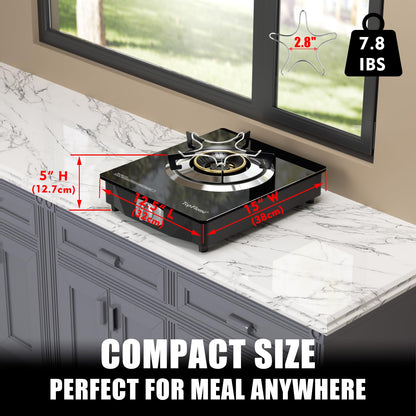 TopFleme 1 Burner Propane Stove 13,600 BTU High-Efficiency Tempered Glass Auto-Ignition Gas Burner Stove Top with CSA Hose for Outdoor RV Camping Emergency Cooking