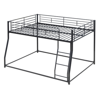 Bellemave Metal Full XL Over Queen bunk Bed, Floor Twin XL Over Queen Bunk Bed Frame with Ladder and Guardrails,Black no slats