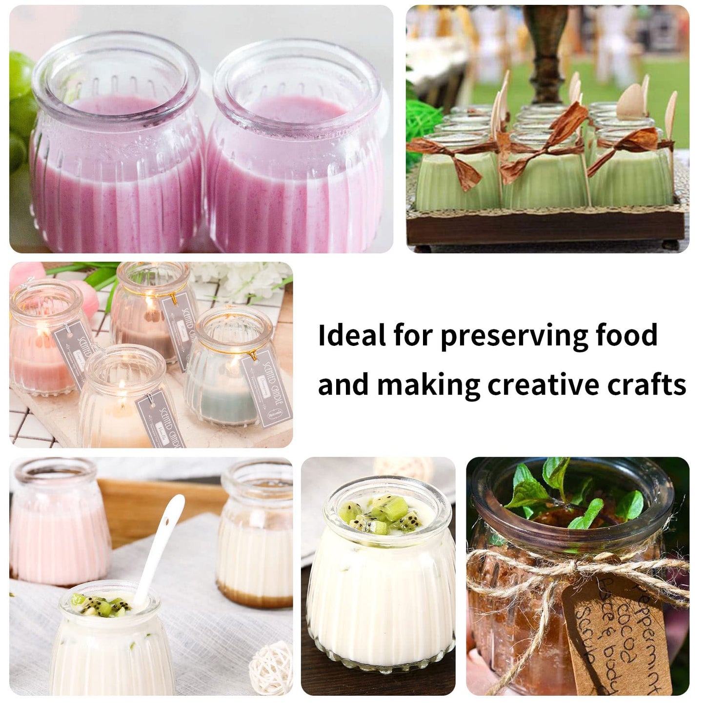 4oz Glass Jars with PE Lids and Cork Lids, 24 Pack Mini Pudding Jars Yogurt Jars Containers for Spice, Jam, honey, Mousse, Wedding, Shower Favors, DIY and Art