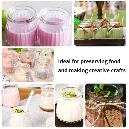 4oz Glass Jars with PE Lids and Cork Lids, 24 Pack Mini Pudding Jars Yogurt Jars Containers for Spice, Jam, honey, Mousse, Wedding, Shower Favors, DIY and Art