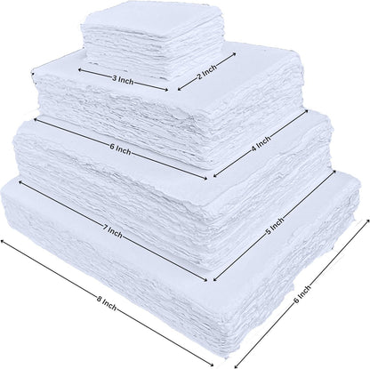 Handmade White Deckle Edge Blank Paper - 5x7 Inch Package of 50 - Mixed Media Loose Leaf Paper for Postcards, Invitations, Crafts and Announcements - Thick 150 GSM