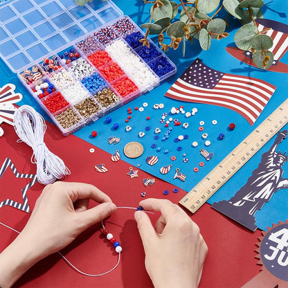 PH PandaHall 3014pcs Polymer Clay Beads Kit for 4th of July, Red White Blue Patriotic Beads Glass Seed Bead with Charms Cords for Bracelets Necklace Jewelry Making, Independence Day Party Decoration