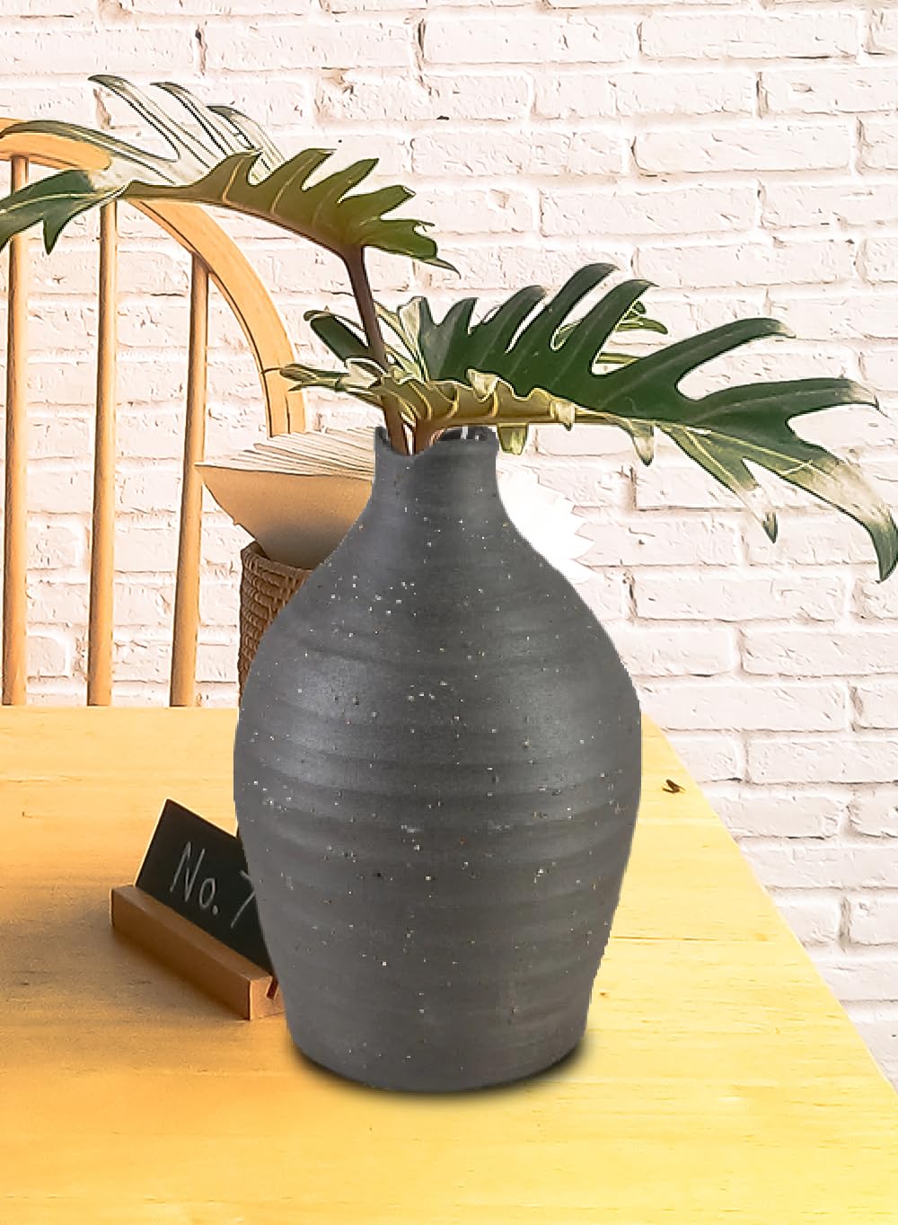 Serene Spaces Living Artisan Black Ceramic Vase – Aged Black Decorative Accent for Modern & Rustic Décor, Elegant Centerpiece for Shelves, Mantels, & Tabletops, 6" Diameter & 8.5" Tall, Pack of 12