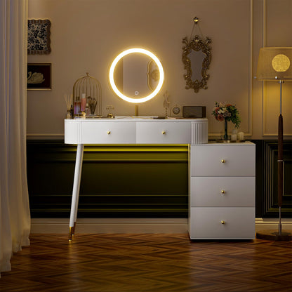 WinZo 36" Vanity Desk with Mirror and 3 Light Modes, Dressing Table Set with 5 Sliding Drawers, Makeup Desk with Charging Station, Modern Vanity for Small Spaces & Bedroom, White