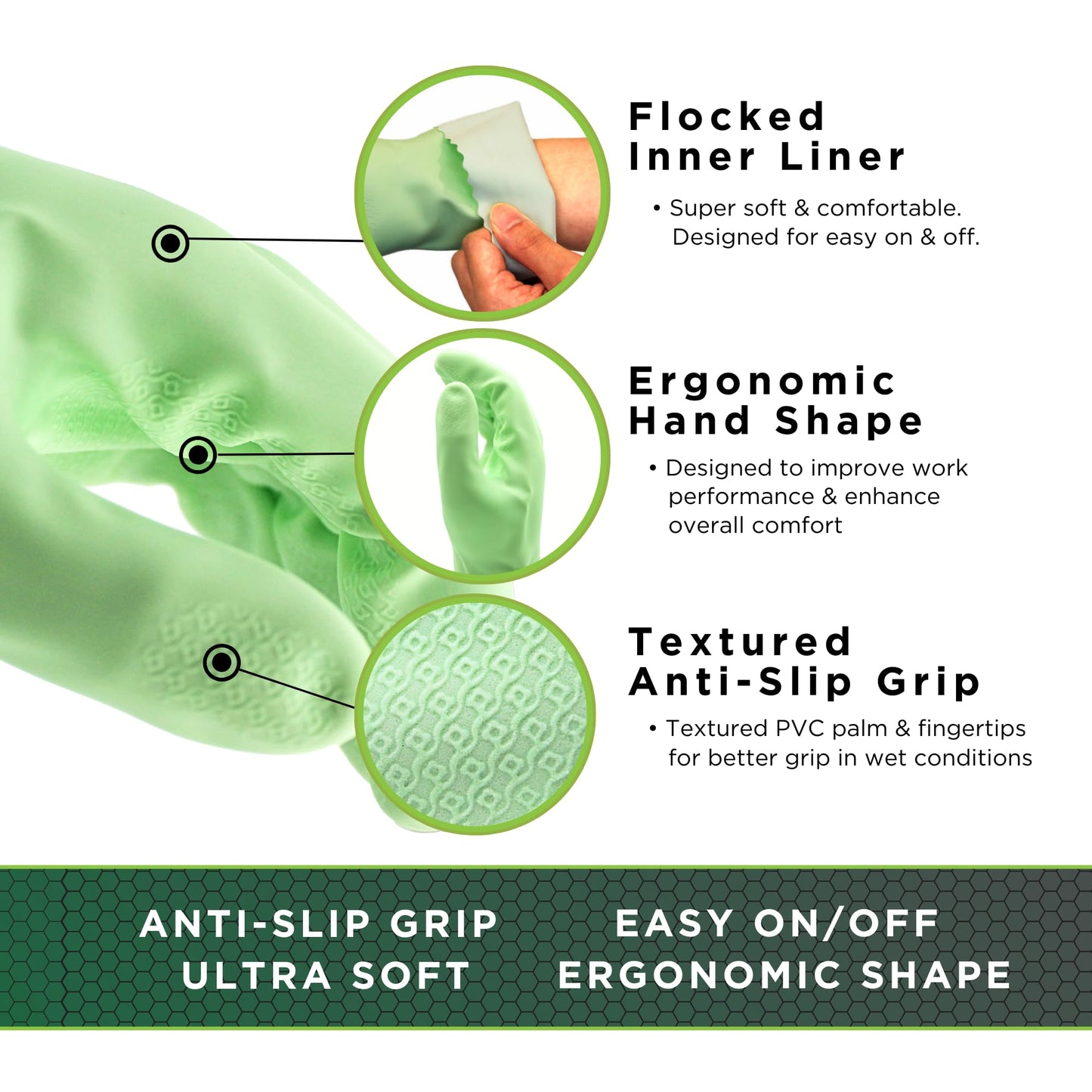 SHOWA 111 Skin-Friendly Dishwashing Gloves, Latex-Free PVC, Reusable Housekeeping Gloves with Cotton Liner, Non-Slip Grip for Kitchen & Gardening, Made in Japan, Medium, 2-Pairs