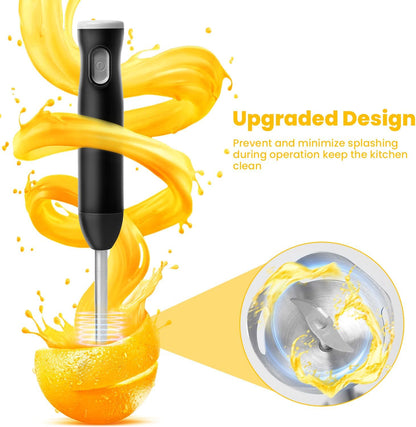 Cordless Immersion Blender with Egg Whisk and Chopper, Rechargeable Turbo Mode Hand Mixer, 2-in-1 Heavy Duty Portable