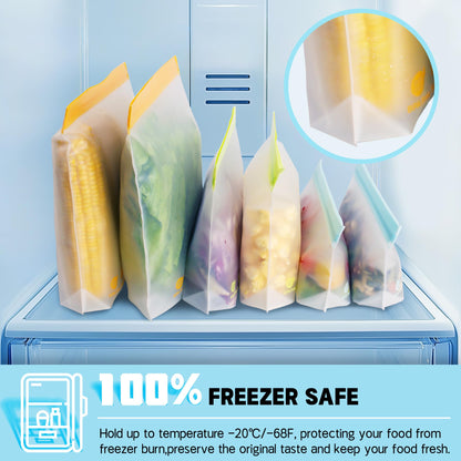 24 Pack Reusable Food Storage Bags,Leakproof Freezer Bags BPA Free Stand Up Sandwich Bags for Lunch Salad Fruit Travel,Dishwasher Safe(8 Gallon,8 Sandwich,8 Snack)