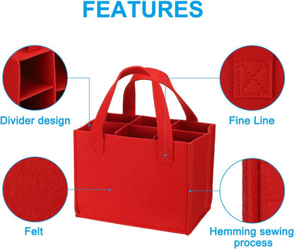 PATIKIL 6 Bottle Wine Carrier Tote Bag - 2 Pack Reusable Wine Storage Bag with Divider, Red