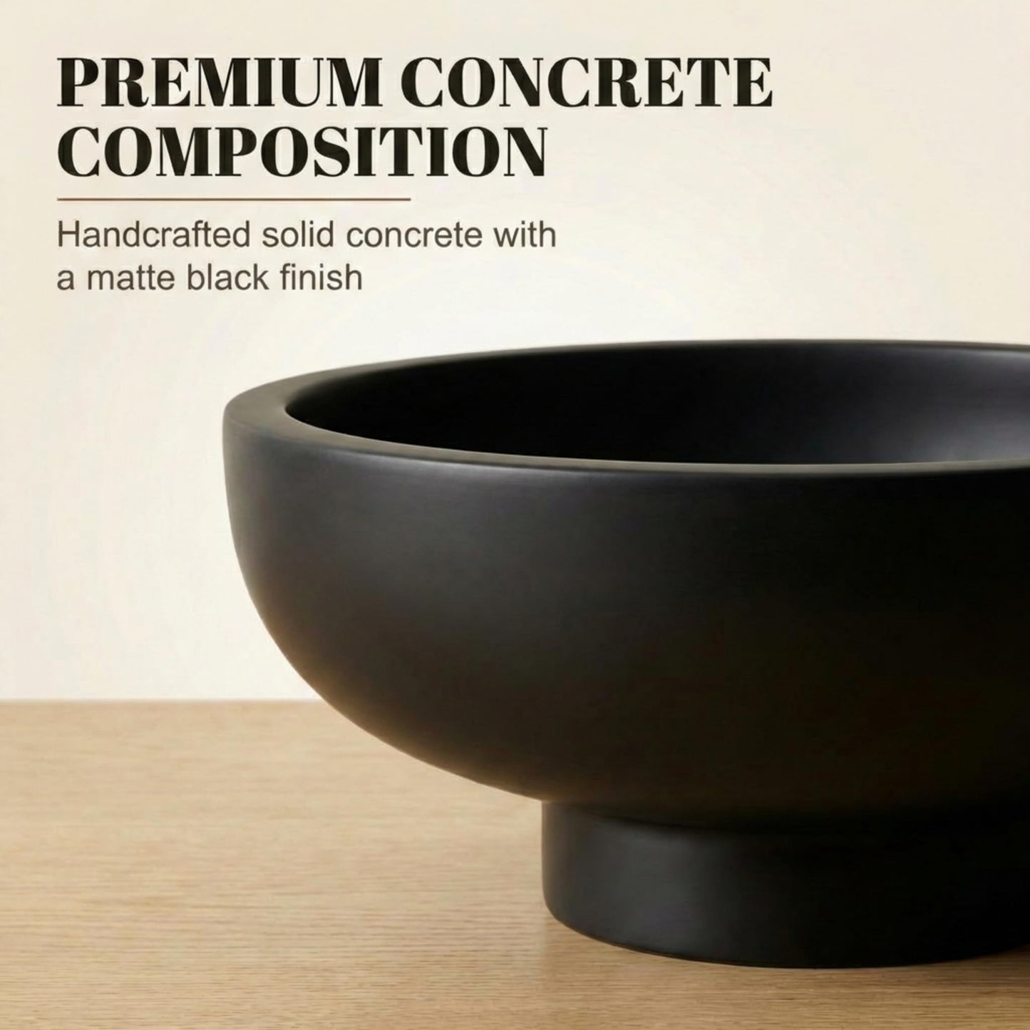 OAKOA Concrete Black Decorative Bowl for Home Decor - Black Fruit Bowl - Modern Pedestal Coffee Table Bowl for Entryway Table