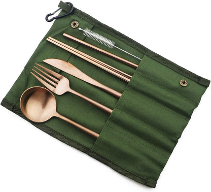 Eco-friendly Matte Finish Flatware Set, 7 Pieces Cutlery Set Knife Fork Spoon 18/10 Stainless Steel Rose Gold for