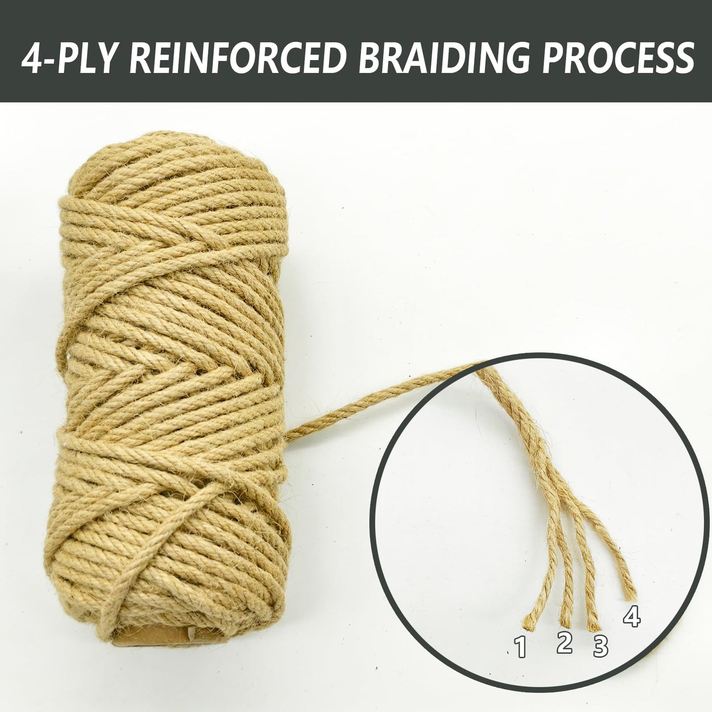 WEISGJA 165 Feet Natural Jute Twine, 6mm Heavy Duty Thick Braided Jute Rope Roll, Decorative Natural Sisal Rope for Cat Trees, DIY Projects, Gardening, Home Decor, Crafts, Packaging (6MM)
