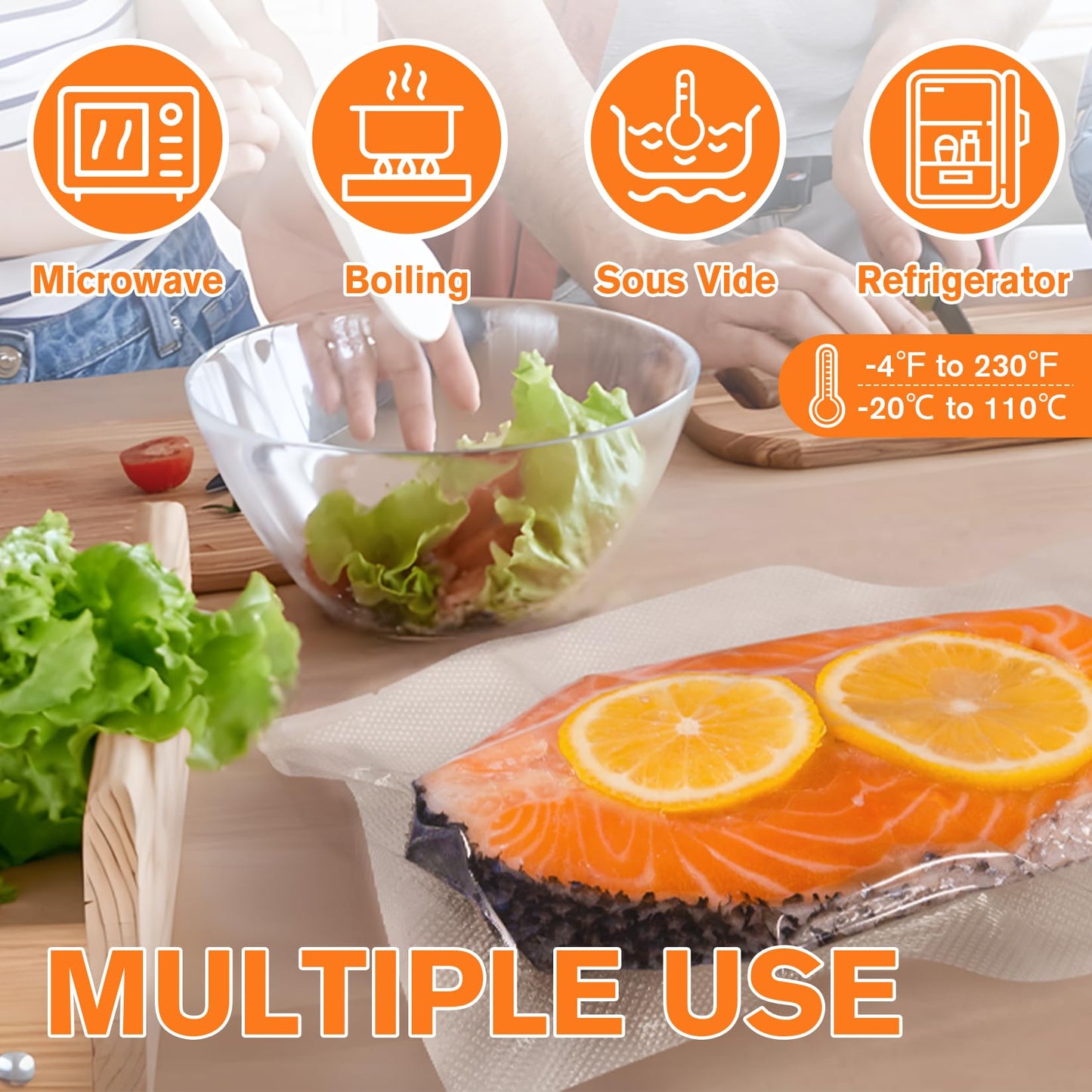 FUNFERY Precut Vacuum Sealer Bags for Food, 200 Quart 8" x 12", Food Long-Term Storage and Sous Vide Commercial-Grade Bag, BPA Free for Microwave, Boiling,Sous Vide, Refrigerator
