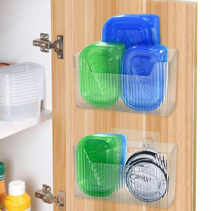 Pensino 2 Pack Adhesive Cabinet Door Organizer Storage Caddy, Clear Lid Organizer Inside Cabinet Wall Mounted Pantry Door Caddy for Food Container Lid Kitchen Under Sink Basket (Clear)