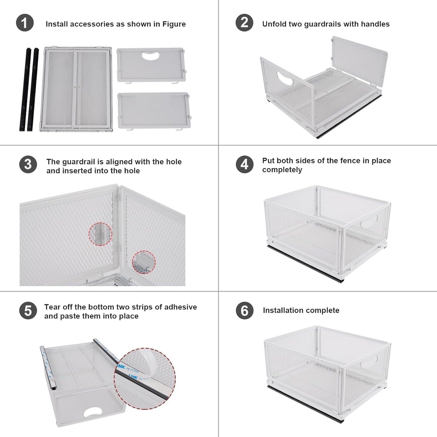 Sliding Cabinet Basket Organizer, Heavy Duty Carbon Steel Self Adhesive Slide Out Pantry Shelves for Kitchen