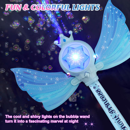 Britik Bubble Wands for Kids Girls - LED Light & Music Bubble Machine: 3 AA Batteries & 2 Bubble Solutions, Outdoor Party Birthday Toys for Toddlers, Gift for 3 4 5 6 7 8 Year Old Girls, Blue