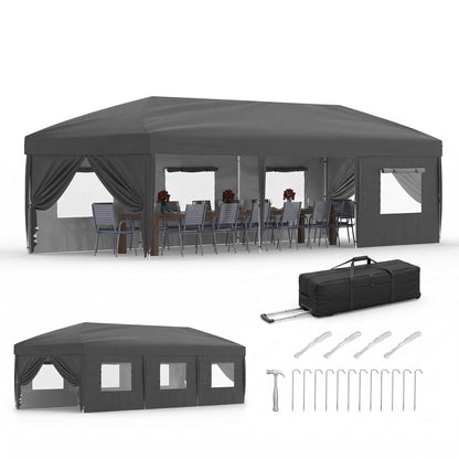 Canopy Tent, Heavy Duty Pop Up Canopy with Netting, Hexagonal Double Roof Patio Gazebo Shelter, Portable Outdoor Pergola for Backyard, 13x13 ft-Gray