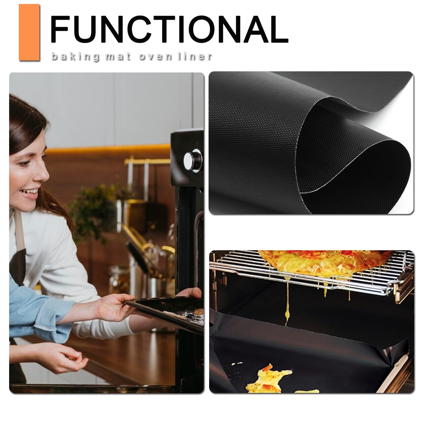 Oven Liners for Bottom of Oven - 5 Pack Large Heavy Duty Mats, 17”x25” Non-Stick Reusable Liner for Electric, Gas, Toaster Ovens, Grills - Kitchen Accessory to Keep Oven Clean (5, Black)