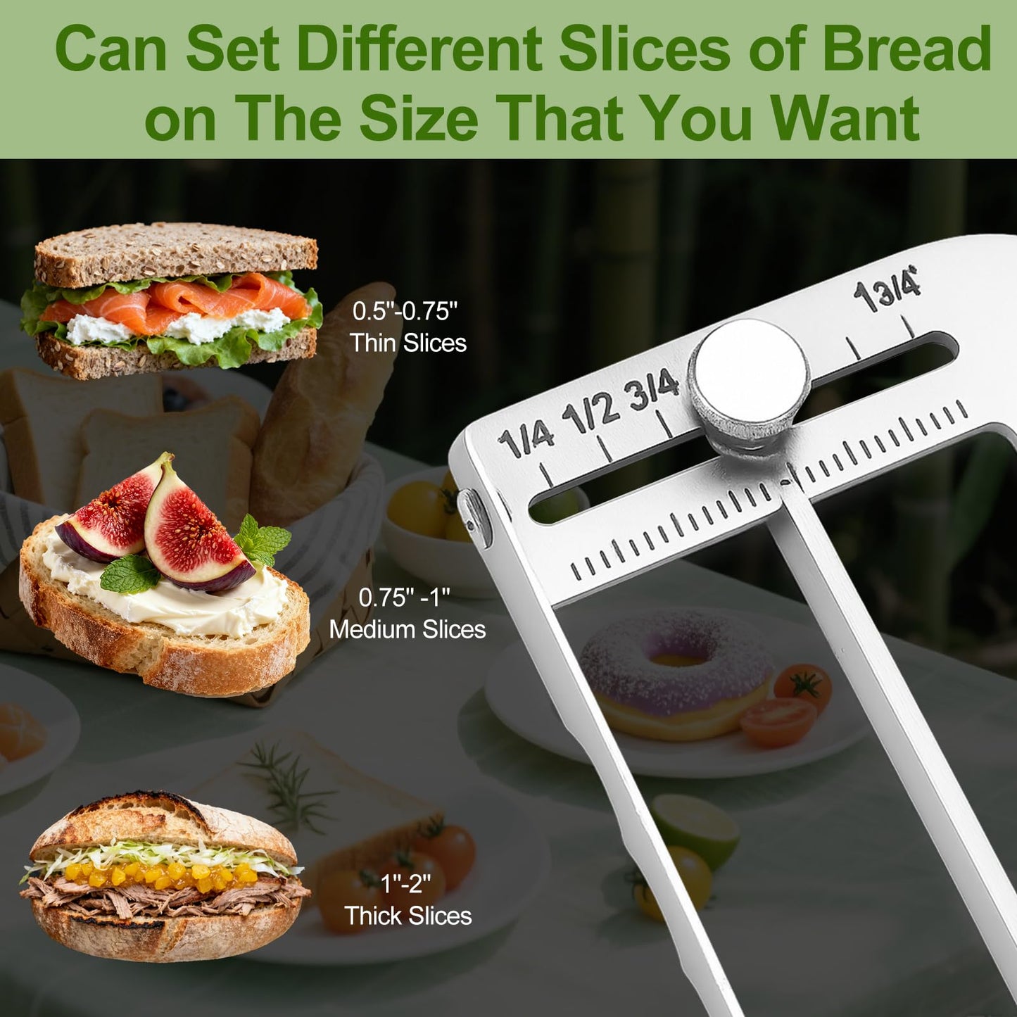 Adjustable Bread Slicer for Homemade Bread - Upgrade Manual Sourdough Bread Knife with Thickness Guide, Bread Bow Cutter with Stainless Steel Serrated Blade for Baguettes Bagels, Ideal Gift for Baker